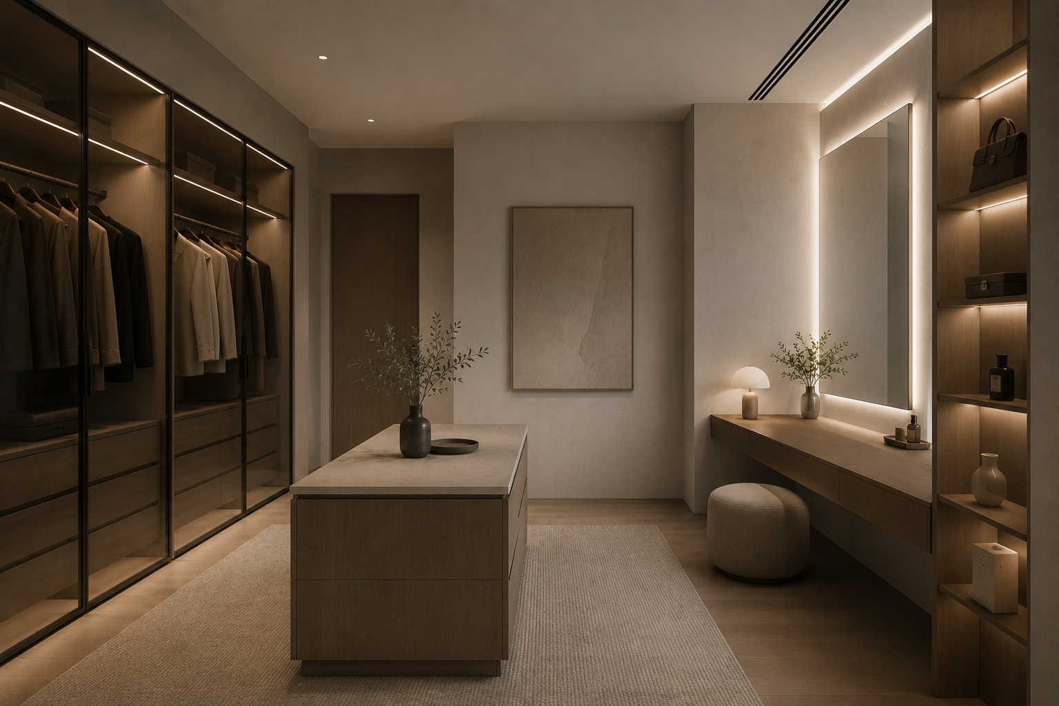 Soft Monochrome dressing area