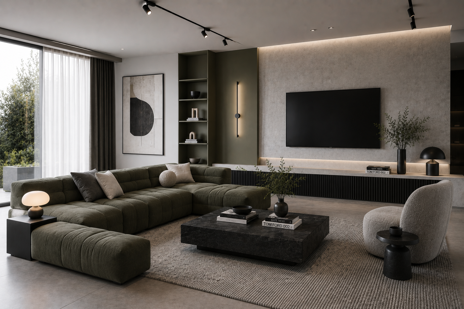 Olive Garden lounge and media wall