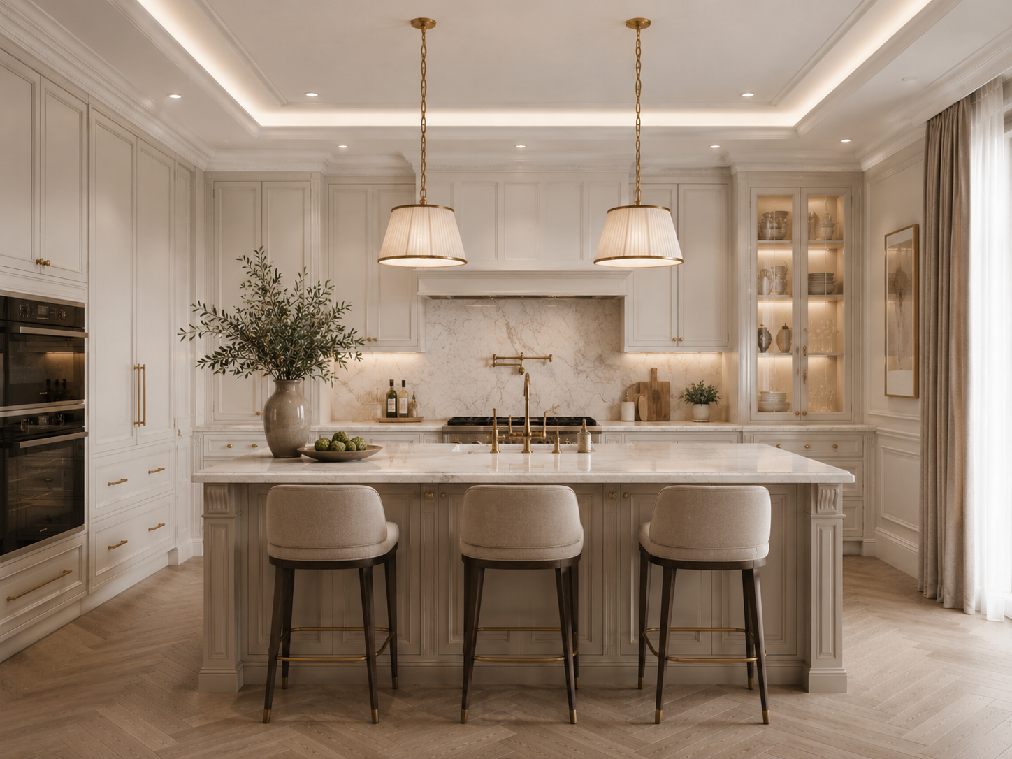 Classic luxe kitchen with marble island