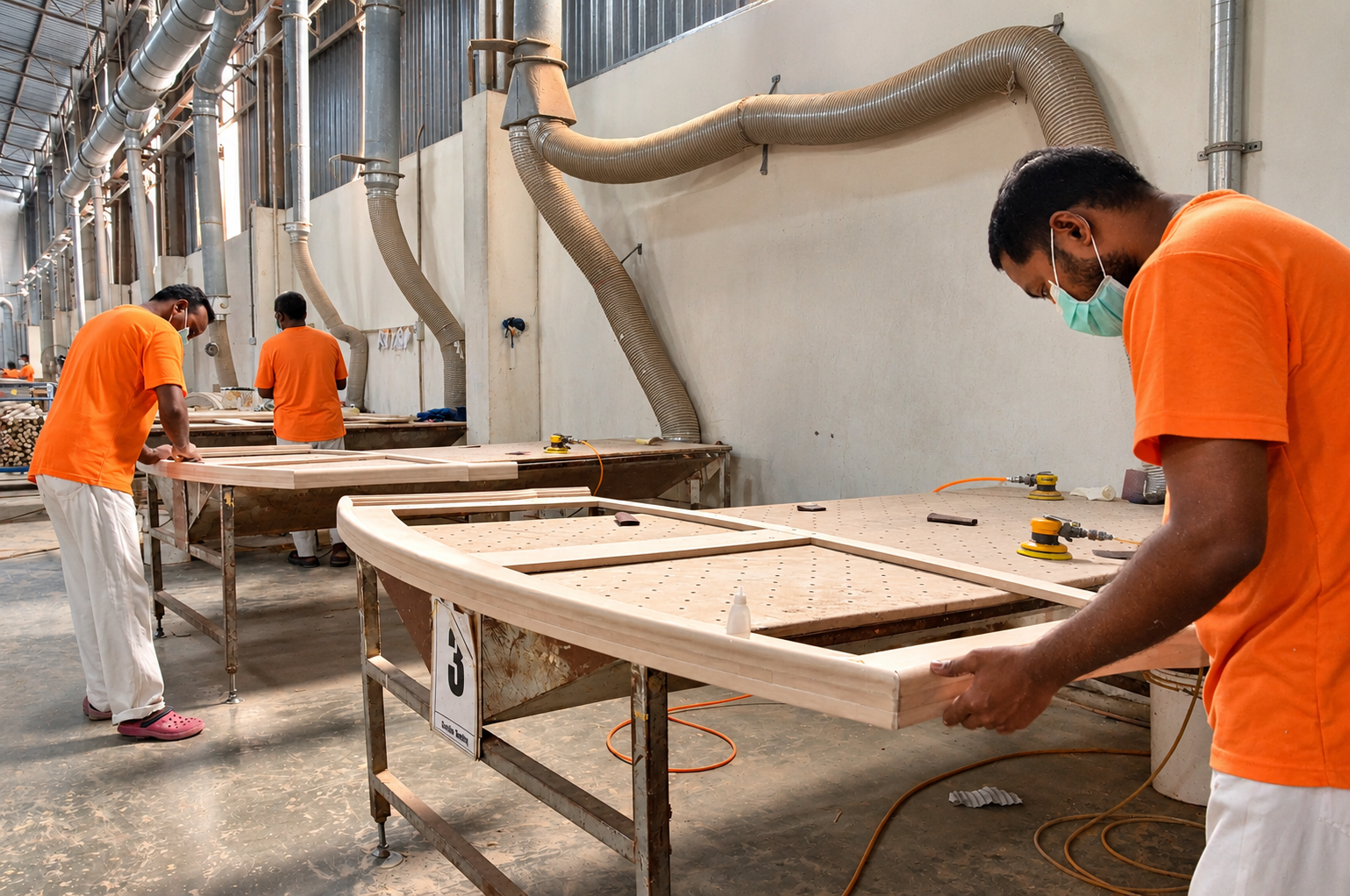 Novel Interior workshop team assembling a furniture frame