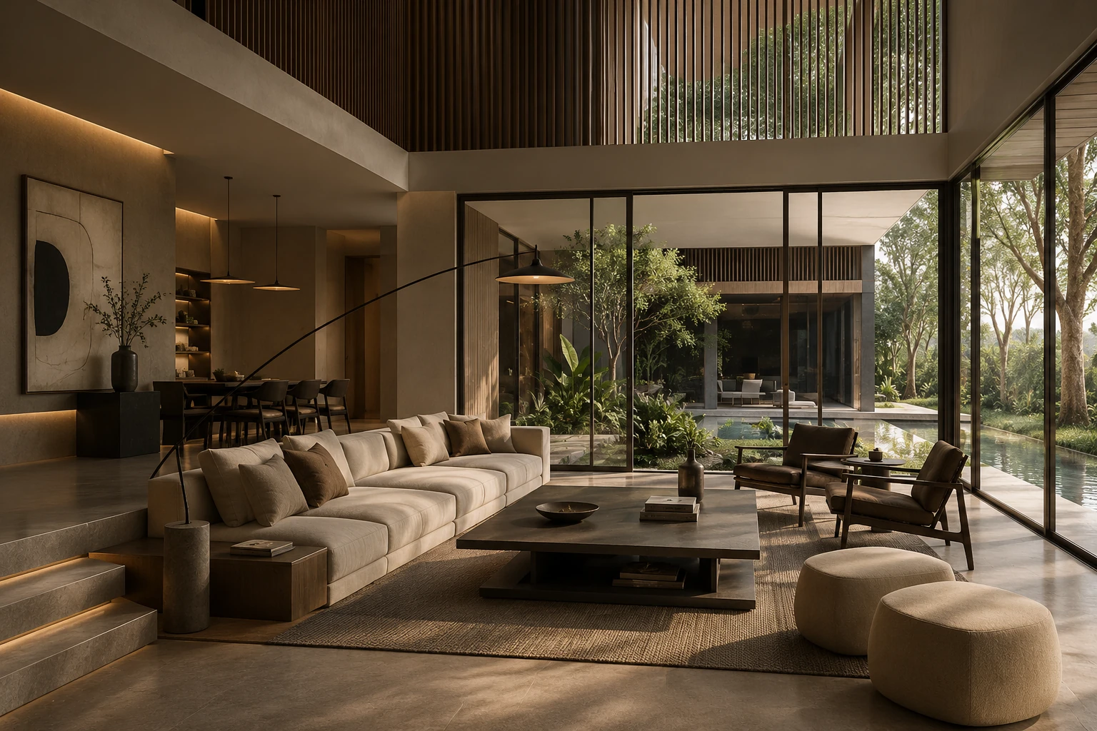 Novel Interior living room with warm materials