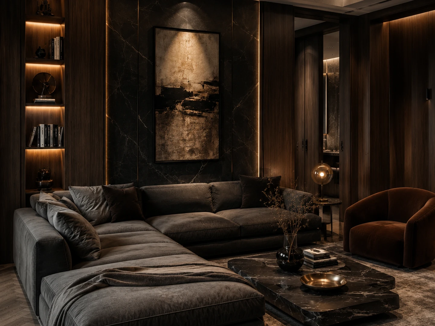 Dark Luxe residence living room