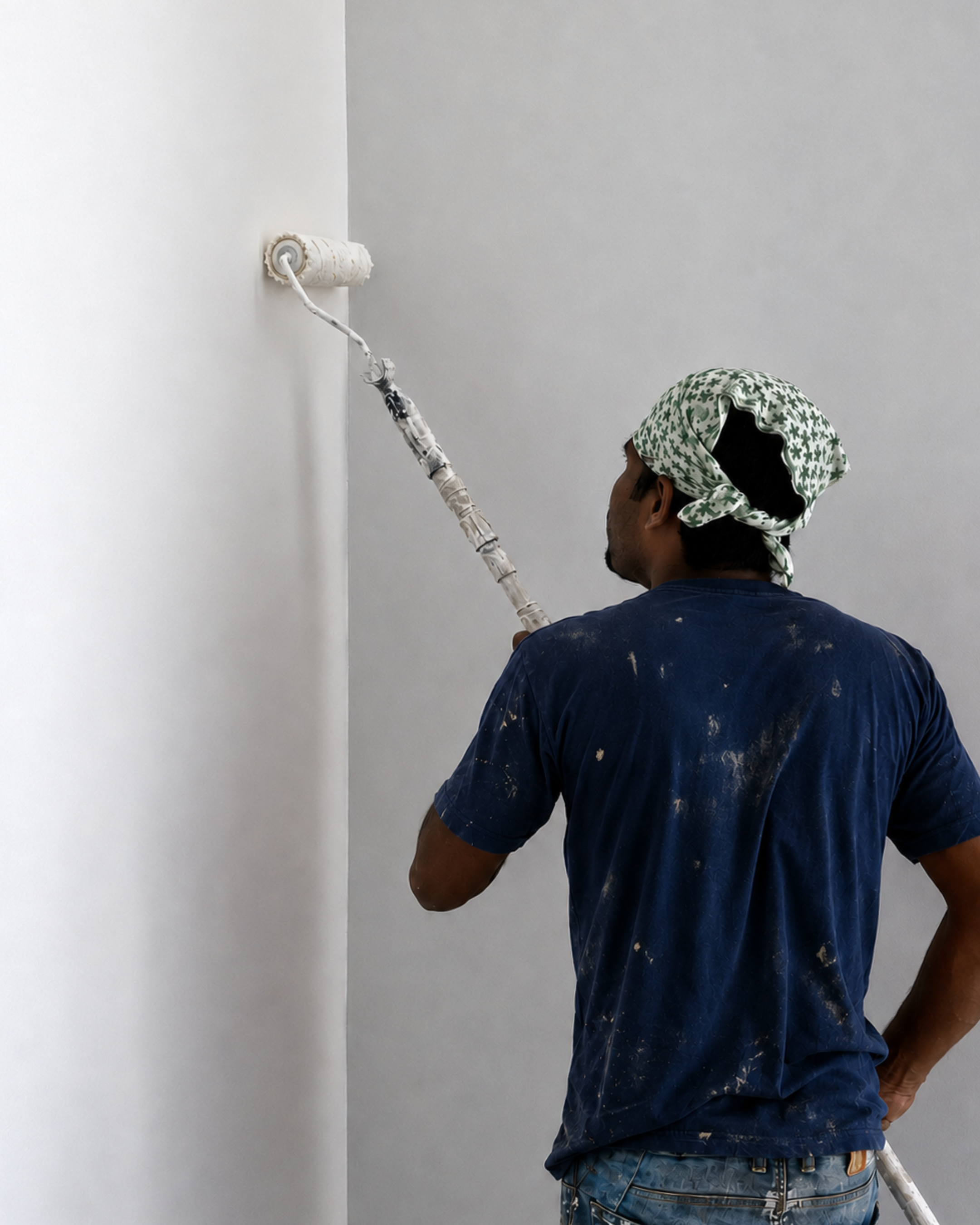 Worker applying paint to an interior wall
