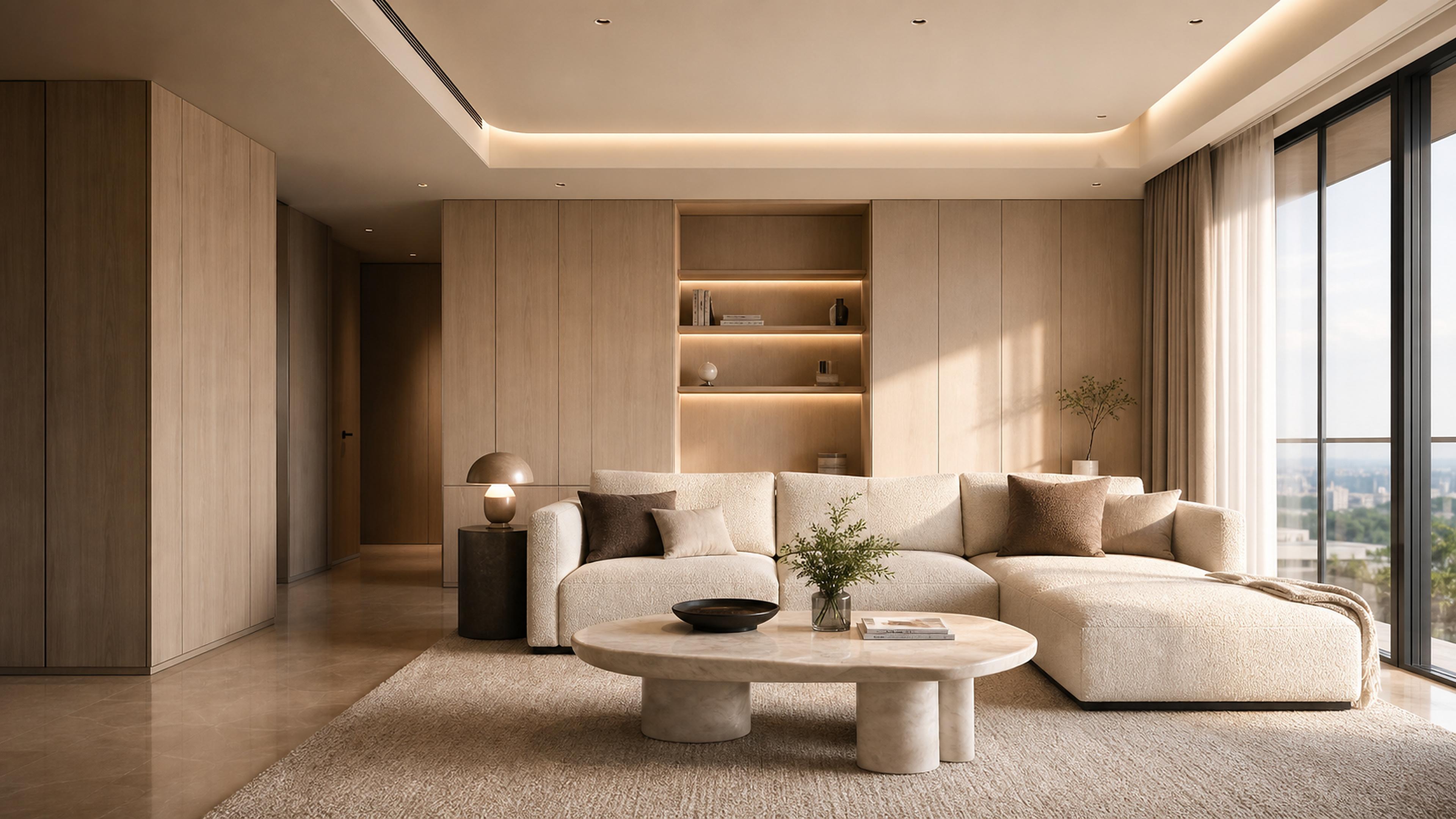 Warm minimal living room interior